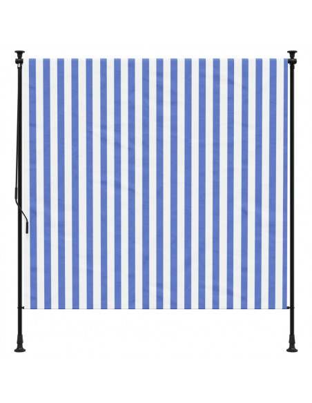 Tenda a Rullo Esterno Blu e Bianca 150x270cm Tessuto e Acciaio