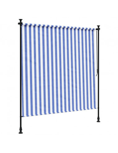Tenda a Rullo Esterno Blu e Bianca 150x270cm Tessuto e Acciaio