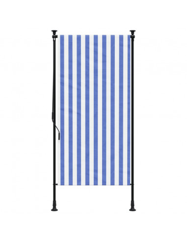 Tenda a Rullo Esterno Blu e Bianca 100x270cm Tessuto e Acciaio