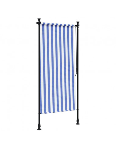 Tenda a Rullo Esterno Blu e Bianca 100x270cm Tessuto e Acciaio