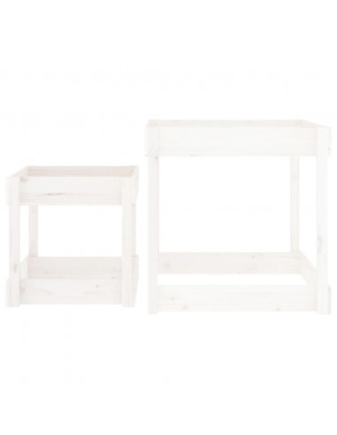 Tavoli Sabbiere 2 pz Bianchi in Legno Massello di Pino