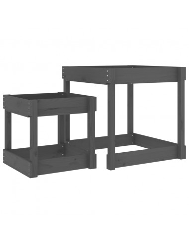 Tavoli Sabbiere 2 pz Grigi in Legno Massello di Pino