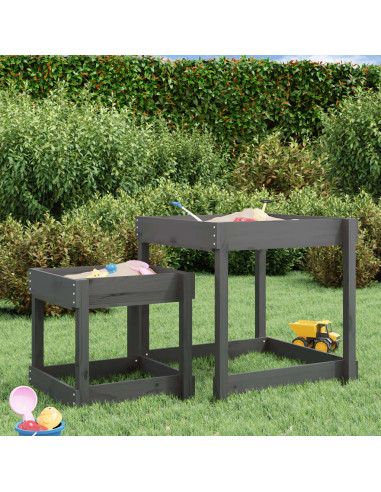 Tavoli Sabbiere 2 pz Grigi in Legno Massello di Pino