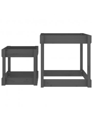 Tavoli Sabbiere 2 pz Grigi in Legno Massello di Pino