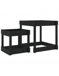 Tavoli Sabbiere 2 pz Neri in Legno Massello di Pino 2