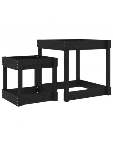 Tavoli Sabbiere 2 pz Neri in Legno Massello di Pino