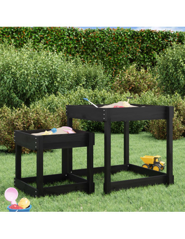 Tavoli Sabbiere 2 pz Neri in Legno Massello di Pino