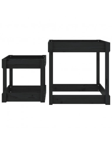 Tavoli Sabbiere 2 pz Neri in Legno Massello di Pino