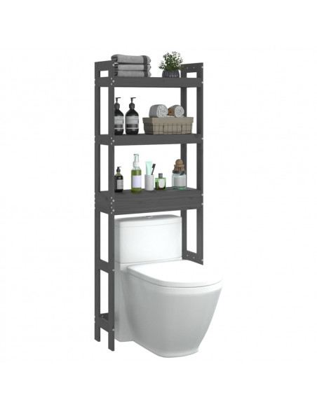 Rastrelliera da Bagno Grigia 63x26x171 cm Legno Massello Pino