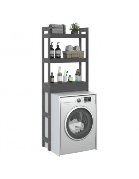 Rastrelliera da Bagno Grigia 63x26x171 cm Legno Massello Pino