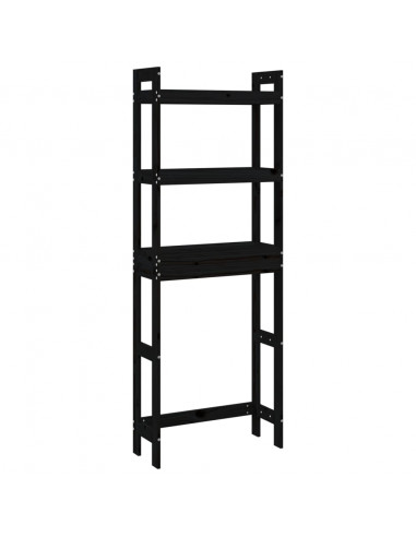 Rastrelliera da Bagno Nera 63x26x171 cm Legno Massello Pino