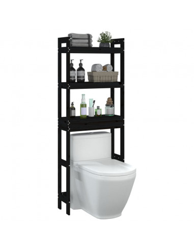 Rastrelliera da Bagno Nera 63x26x171 cm Legno Massello Pino