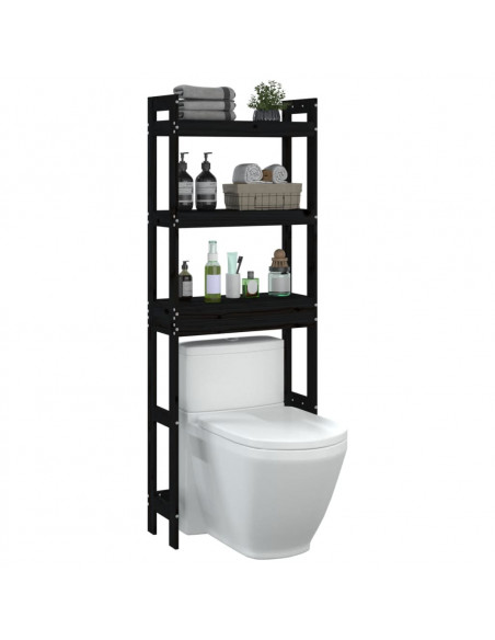 Rastrelliera da Bagno Nera 63x26x171 cm Legno Massello Pino