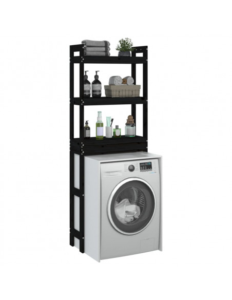 Rastrelliera da Bagno Nera 63x26x171 cm Legno Massello Pino