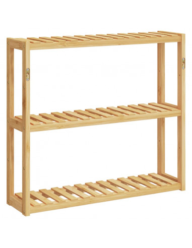 Mensola da Bagno 3 Ripiani Montaggio a Parete 60x15x54cm Bambù