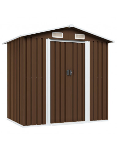 Capanno Attrezzi da Giardino Marrone 204x132x186 cm in Acciaio