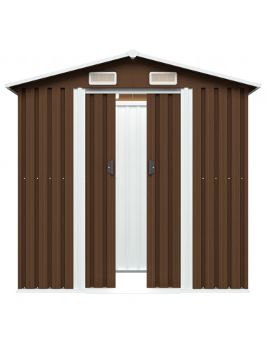 Capanno Attrezzi da Giardino Marrone 204x132x186 cm in Acciaio