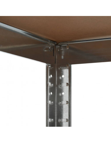 Scaffale Angolare 5 Ripiani Argento Acciaio e Legno Multistrato