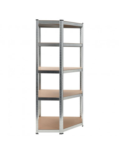 Scaffale Angolare 5 Ripiani Argento Acciaio e Legno Multistrato
