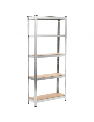 Scaffali 5 Ripiani 3 pz Argento in Acciaio e Legno Multistrato