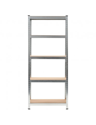 Scaffali 5 Ripiani 3 pz Argento in Acciaio e Legno Multistrato