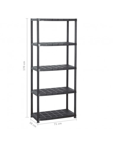 Scaffale a 5 Ripiani Nero 71x38x170 cm in Plastica
