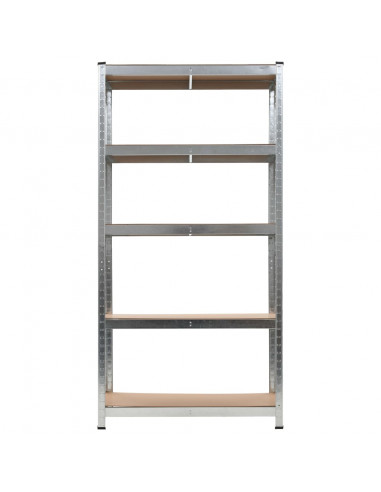 Scaffale Resistente 5 Strati Argento in Acciaio e Multistrato