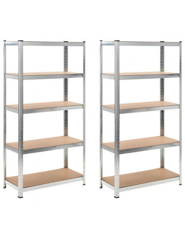 Scaffali Resistenti 5 Strati 2 pz Argento Acciaio e Multistrato