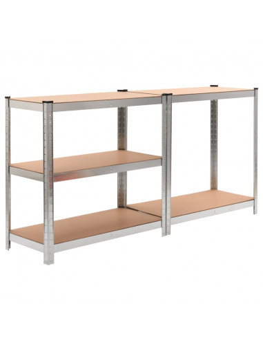Scaffali Resistenti 5 Strati 2 pz Argento Acciaio e Multistrato