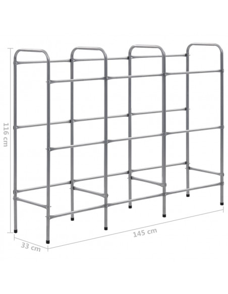 Supporto con Ripiani per 9 Casse Argento 145x33x116 cm Acciaio