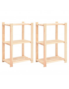 Scaffali a 3 Livelli 2 pz 60x38x90 cm in Massello Pino 150 kg 2