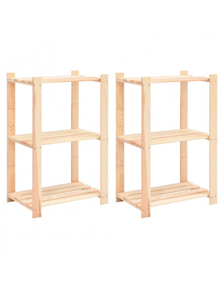 Scaffali a 3 Livelli 2 pz 60x38x90 cm in Massello Pino 150 kg