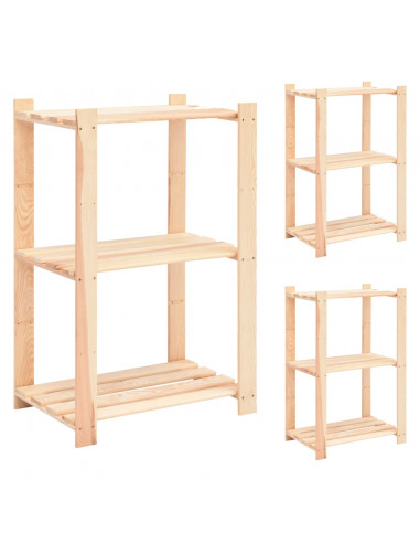 Scaffali a 3 Livelli 3 pz 60x38x90 cm in Massello Pino 150 kg