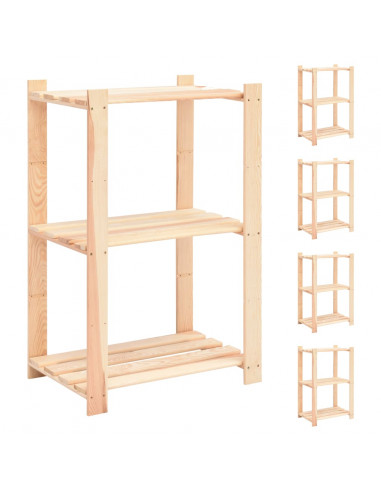 Scaffali a 3 Livelli 5 pz 60x38x90 cm in Massello Pino 150 kg