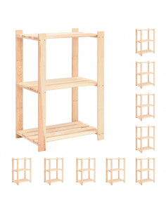 Scaffali a 3 Livelli 10 pz 60x38x90 cm in Massello Pino 150 kg 2