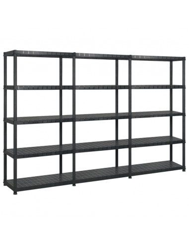 Scaffale a 5 Ripiani Nero 255x40x185 cm in Plastica