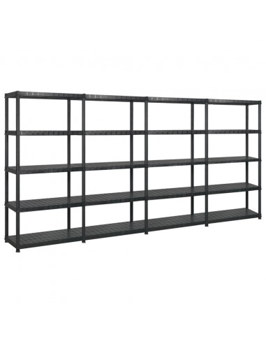 Scaffale a 5 Ripiani Nero 340x40x185 cm in Plastica