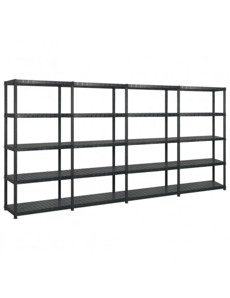 Scaffale a 5 Ripiani Nero 340x40x185 cm in Plastica