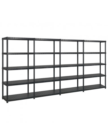 Scaffale a 5 Ripiani Nero 366x45,7x185 cm in Plastica