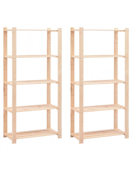 Scaffali a 5 Livelli 2 pz 80x38x170 cm Massello Pino 250 kg