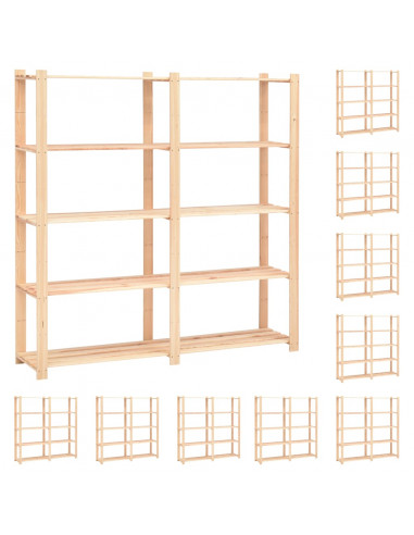 Scaffali a 5 Livelli 10 pz 170x38x170cm in Massello Pino 500 kg