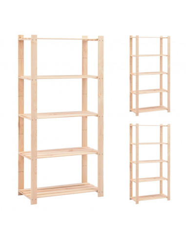 Scaffali a 5 Livelli 3 pz 80x38x170 cm Massello Pino 250 kg