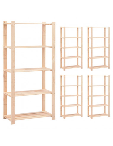 Scaffali a 5 Livelli 5 pz 80x38x170 cm in Massello Pino 250 kg