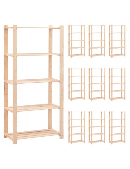 Scaffali a 5 Livelli 10 pz 80x38x170 cm in Massello Pino 250kg