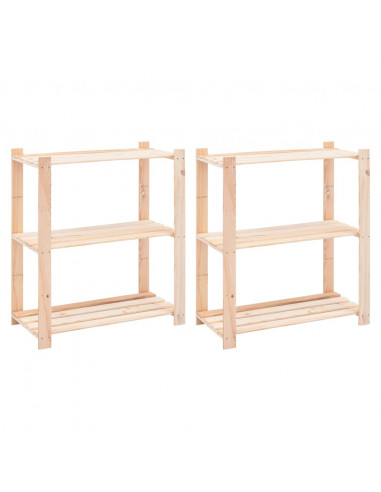 Scaffali a 3 Livelli 2 pz 80x38x90 cm in Massello Pino 150 kg