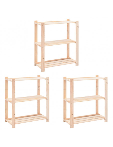 Scaffali a 3 Livelli 3 pz 80x38x90 cm Massello Pino 150 kg