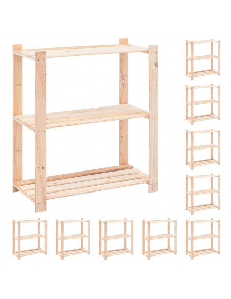 Scaffali a 3 Livelli 10 pz 80x38x90 cm in Massello Pino 150 kg