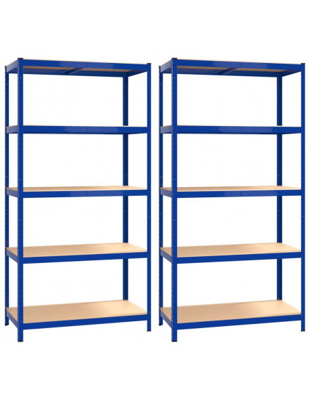 Mensole a 5 Ripiani 2pz Blu in Acciaio e Legno Multistrato