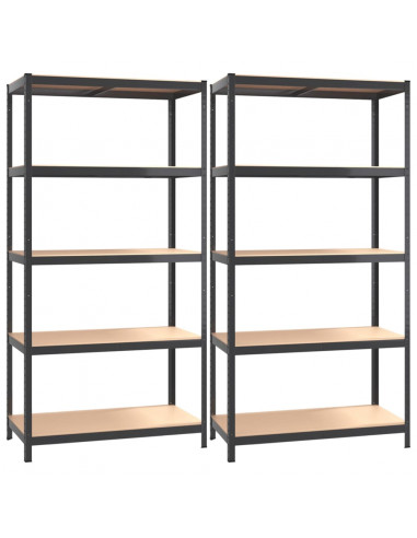 Scaffali 5 Ripiani 2 pz Antracite Acciaio e Legno Multistrato