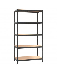 Scaffale Resistente 5 Strati Grigio Acciaio e Legno Multistrato 2